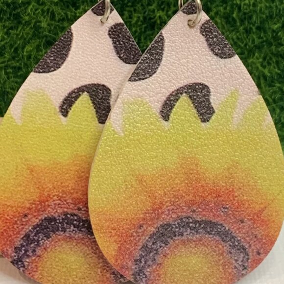 Cow Print Earring, Animal Print Earring, Sunflower Earring, Boho Earring, Gift - Picture 1 of 7